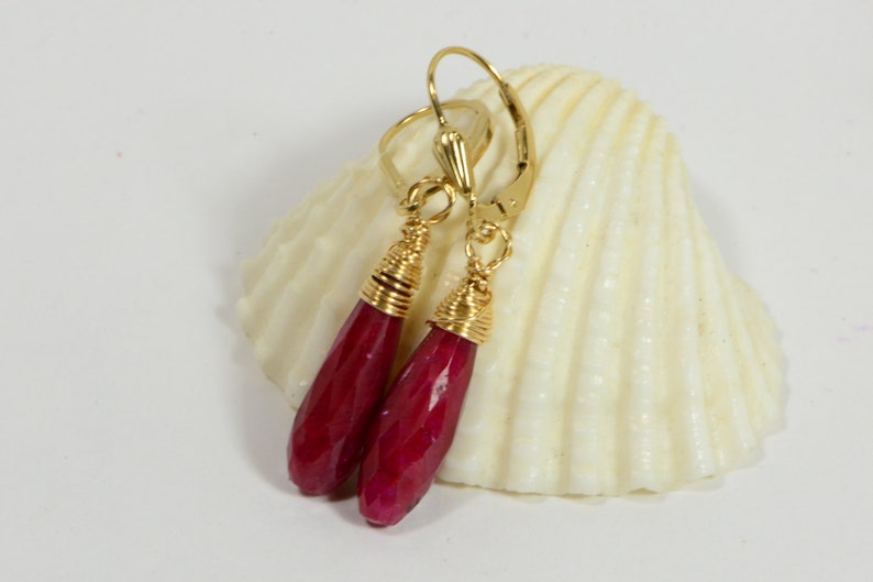 Long Teardrop Earrings Natural Ruby Wire Wrapped On Gold Filled Wire Gemstone Jewelry Precious Stone Earrings Birthstone For July image 1