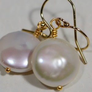 Freshwater  Coin Pearl Earrings, Gold Pearl Earrings, Luxury AAA Pearls  Bridesmaid Gifts, Bridal party favors