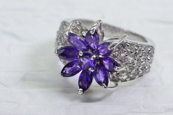 Natural Purple Amethyst Cluster Flower Ring In 14… - image 8