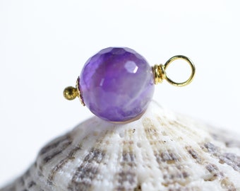 10mm  Amethyst wire wrapped Gold Headpin Natural Brazil Amethyst Facet Round Charm Birthstone February