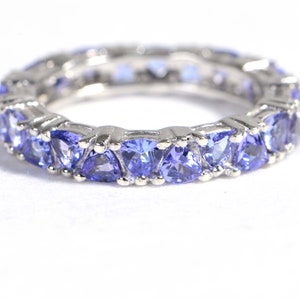 Tanzanite Band Rings Trillion Cut Stone Multi Stone Sterling Silver  Birthstone December