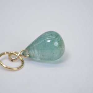 Natural Emerald Solid 14K Yellow Gold Wire wrap Handmade Genuine Emerald Tiny Small Drop Pendant Birthstone for July