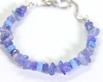 Tanzanite and Blue Peruvian Opal Beaded Bracelet and Earrings  Bolo Adjustable Sterling Silver Bracelet Multi Stone Blue Purple Bracelet