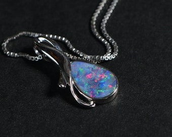 Australian Black Opal Pendant Sterling Silver Bezel Setting Birthstone October