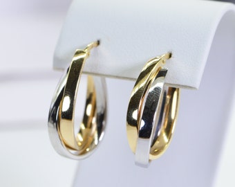 14kt Two-Tone Gold Double-Oval Hoop Earrings