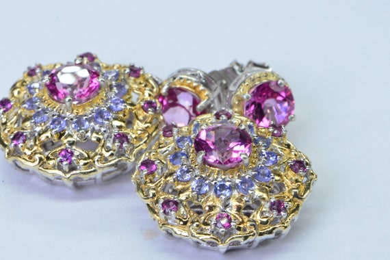 Pink Topaz Tanzanite Multi Stone  Lace Fancy Earr… - image 9