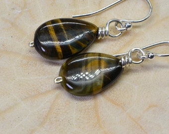 Tiger Eye Gemstone Earrings Sterling Silver Gemstone Earrings