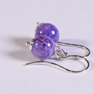 Russian Charoite Earrings Dangle Drop Earrings Small Earrings Gemstone Earrings