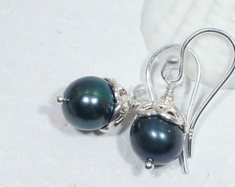 Black Pearl Earrings Bridal Pearl Earrings Classic Round Pearl Earrings Bridesmaid gift Wire Wrap Pearl Earrings Freshwater Pearl Earrings