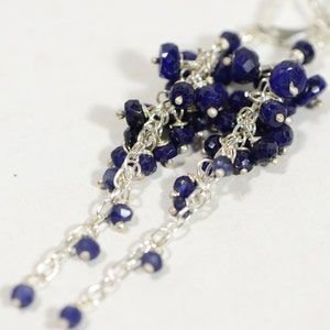 Cluster Sapphire Earrings Long Chandelier Earrings Sterling silver Wire Wrapped Jewelry Gemstone Earrings Birthstone For  September
