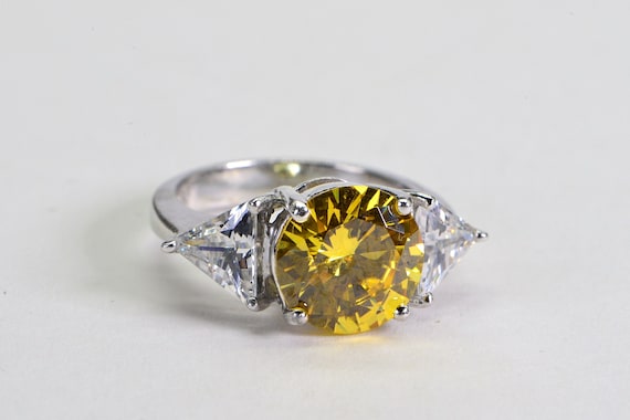 Simulated Yellow Diamond Ring: Sterling Silver Tr… - image 10