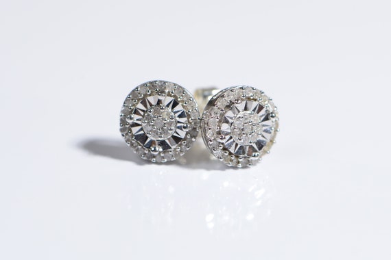 Natural Diamond Round  Stud Earrings 14K White Go… - image 2