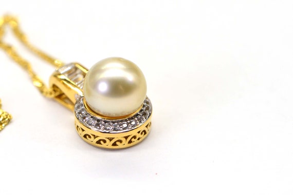 South Sea Golden Cultured Pearl Halo Diamond Verm… - image 9