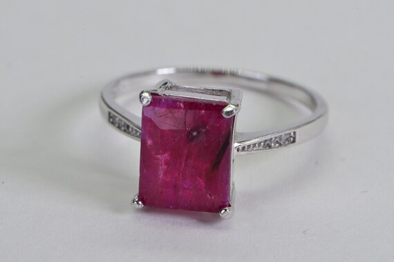 Natural Ruby Rectangle Sterling Silver Ring: July… - image 6