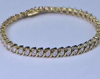 Marquise Cut Simulated Diamond Tennis Bracelet  14K Yellow Gold Over Sterling Silver Diamond Tennis Bracelet For Men or Women Gift
