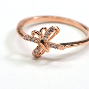 Authentic Diamond Dainty Ring Rose Gold Vermeil Staking Ring Vintage Diamond Ring