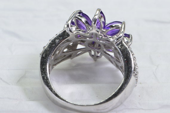 Natural Purple Amethyst Cluster Flower Ring In 14… - image 7