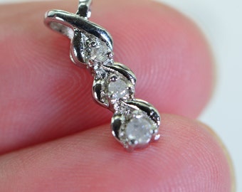 Three Diamond Stick Pendant Necklace Tiny Pendant Gift For Women Birthstone Gift Real Diamond Anniversary Gift