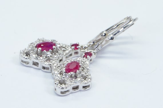 Natural Ruby Diamond Accent Drop Dangle   Earring… - image 1