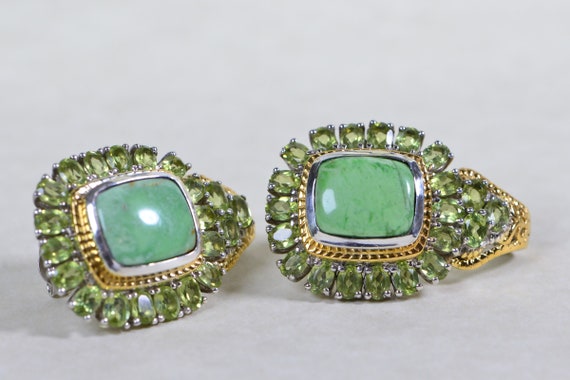 Green Turquoise and Peridot Stud Earrings Large S… - image 5