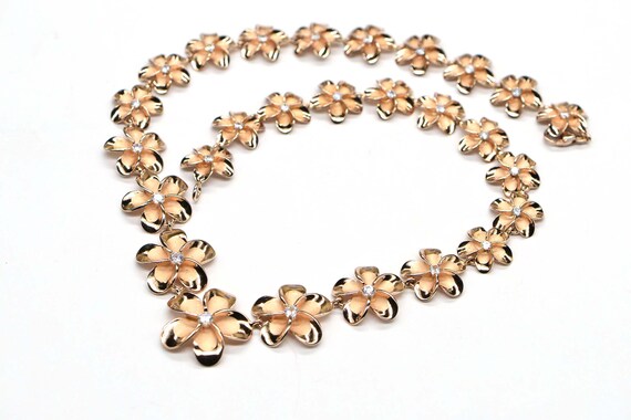 14K Rose Gold Simulated Diamond Plumeria Necklace… - image 4