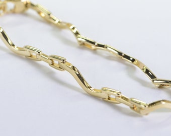 Genuine 14K Yellow Gold Bracelet, Rectangle and Zig-Zag Link Bracelet, Solid 14K Gold For Man of Women Heavy Gold Bracelet Anniversary Gift