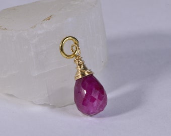 Natural Ruby Briolette Pendant, Wire Wrapped Drop Birthstone  Gemstone wire wrapped teardrop