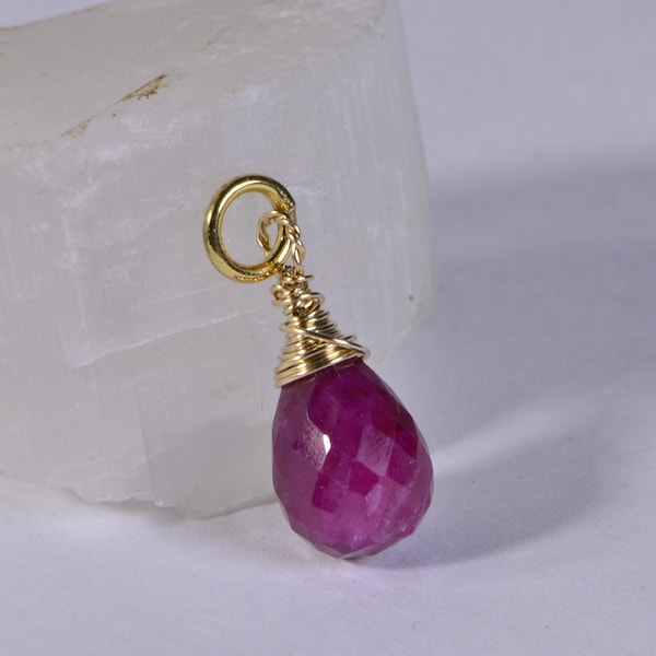 Natural Ruby Briolette Pendant, Wire Wrapped Drop Birthstone  Gemstone wire wrapped teardrop