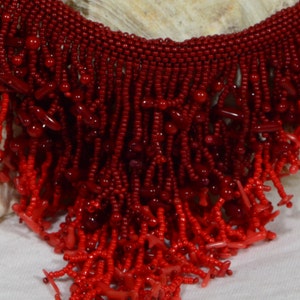 Natural Red Coral Necklace Coral Statement Necklace Beaded Choker Boho Necklace Bib Necklaces Fringe Necklaces Beach Necklace Multi Color image 3