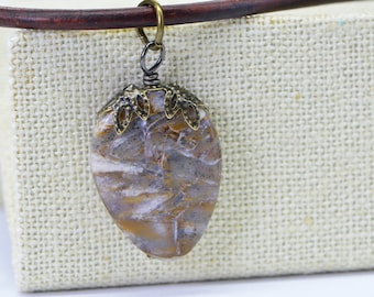 Pietersite Teardrop Pendant Leather Necklace Copper Jewelry Gemstone Necklace