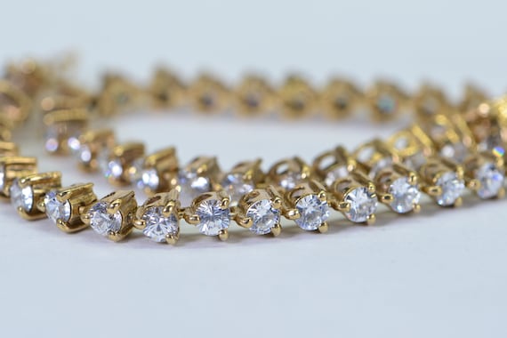 Simulated Diamond Gold Tennis Bracelet 14K Yellow… - image 6