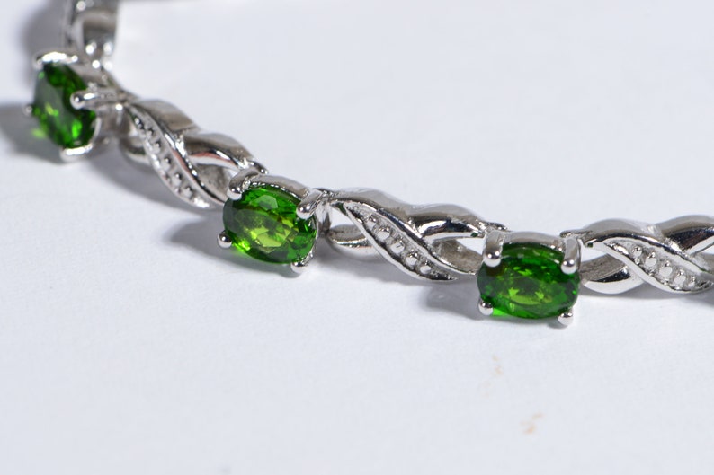 Gemstone Bracelet Russian Chrome Diopside Bolo Bracelet Adjustable Rhodium Over Sterling Silver Birthstone September
