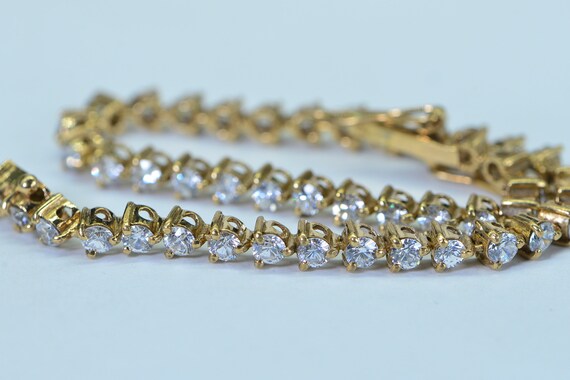 Simulated Diamond Gold Tennis Bracelet 14K Yellow… - image 10