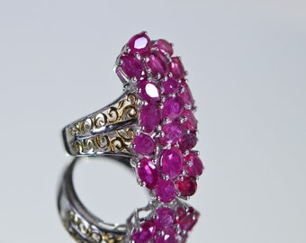 Natural Ruby Cluster Ring 14K Gold and  Sterling Silver Cocktail Ring Birthstone Ruby Women Ring Multi Stone Ruby Ring