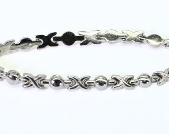 14K White Gold and Silver Bracelet XOXO Link  Bracelet  Estate  Sterling Silver  Vintage Bracelet