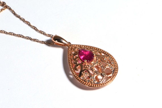 Natural Ruby and Diamond Rose Gold Necklace Penda… - image 5