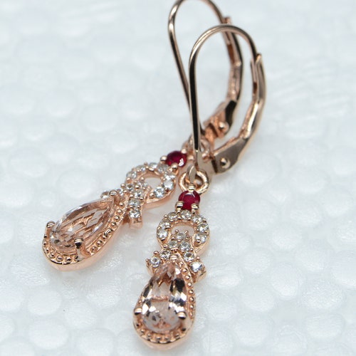 Marropino Morganite Hot Pink Tourmaline Multi Stone teardrop Earrings RG Vermeil Gemstone Wedding shops Earrings Birthstone Earrings Vintage