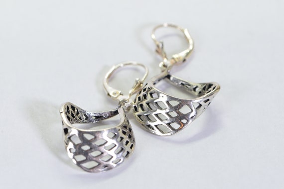Solitary Sterling silver basket Dangle Earrings - image 2