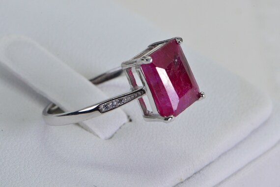 Natural Ruby Rectangle Sterling Silver Ring: July… - image 4