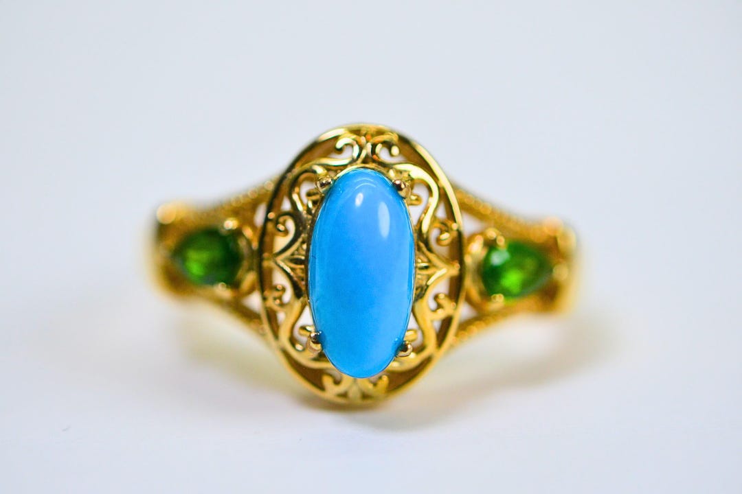 Arizona Sleeping Beauty Turquoise Ring Triplet Stone 14K Yellow