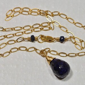 Natural Sapphire Simple Necklace Pendant 14 K Gold Filled Wire Birthstone Jewelry Gemstone Necklace
