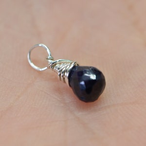 Genuine Sapphire Wire wrapped Pendant Birthstone Pendant Add Dangles , Charm Pendnat, Wire wrapped Briolette, Navy Blue Sapphire