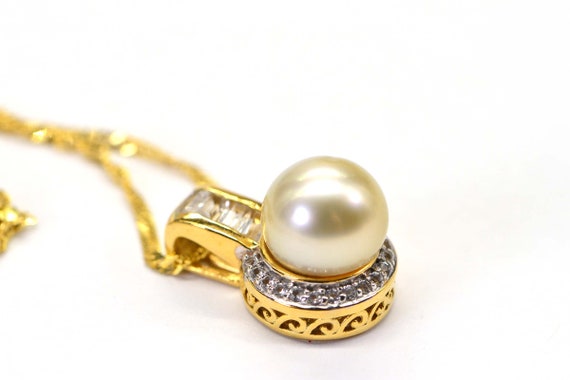 South Sea Golden Cultured Pearl Halo Diamond Verm… - image 8