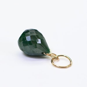 Natural Emerald Facet Briolette 8 Ct wire 14K Solid Gold Charm Pendant