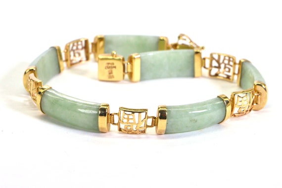 Lucky Mint Green Jade Bracelet, 14K Gold Vintage Link Bracelet - Etsy