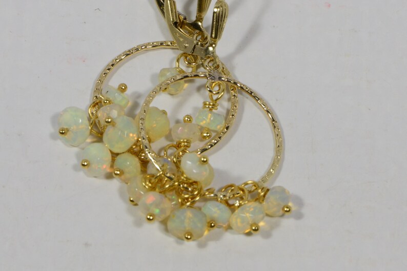 Ethiopian Opal Earrings 14 K gold Filled Wire Wrapped Hoop Earrings Jewelry Birthstone October