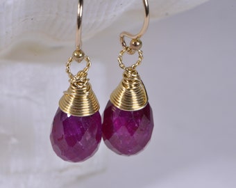 Natural Ruby Earrings Wire Wrapped Dangle Earrings  Gemstone Wire Wrapped Teardrop Earrings Gemstone Jewelry