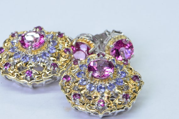 Pink Topaz Tanzanite Multi Stone  Lace Fancy Earr… - image 2