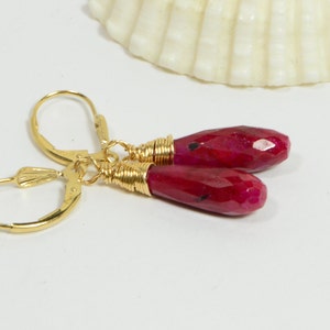 Long Teardrop Earrings Natural Ruby Wire Wrapped On Gold Filled Wire Gemstone Jewelry Precious Stone Earrings Birthstone For July image 2