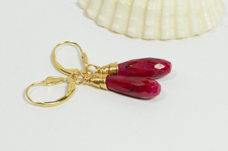 Long Teardrop Earrings Natural Ruby Wire Wrapped On Gold Filled Wire Gemstone Jewelry Precious Stone Earrings Birthstone For July image 2